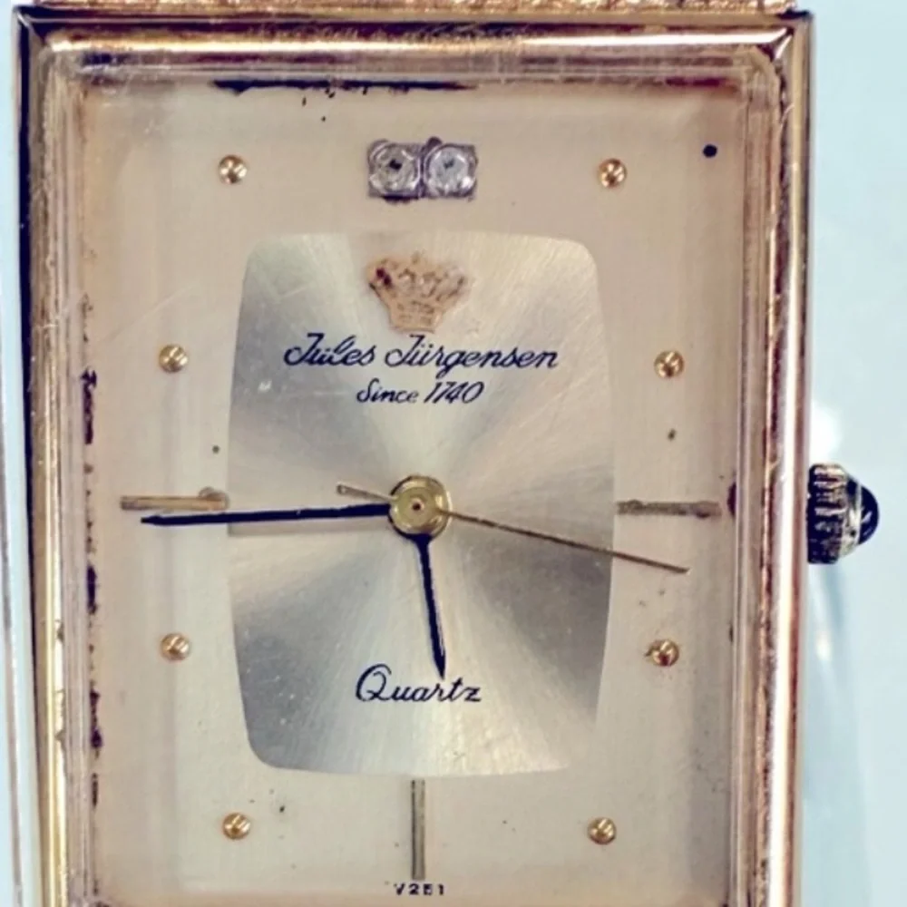 Vintage‎ Jules Jurgensen Tank Watch Gold Tone Mesh Band diamond accent